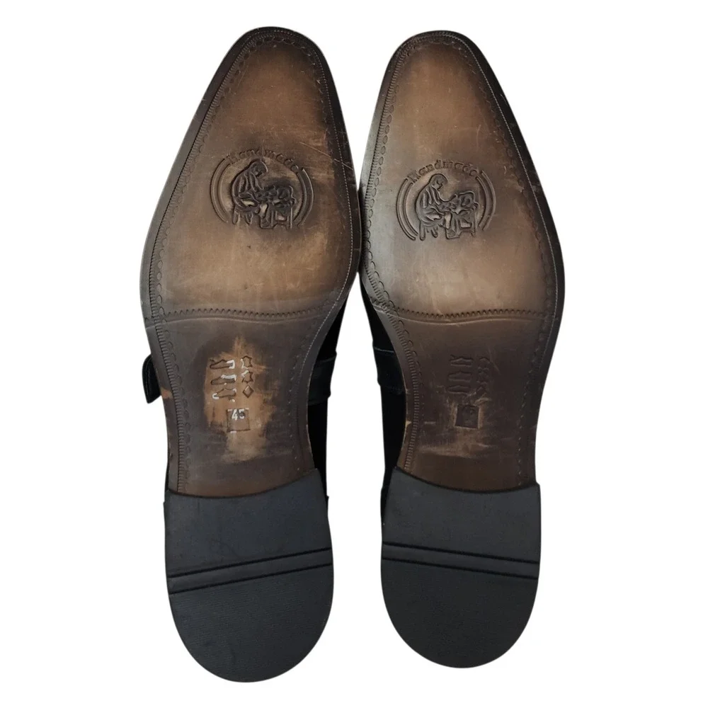 Torento Monk Strap Loafers 45 US 12 Mens Black Suede Leather Handmade Dress $329